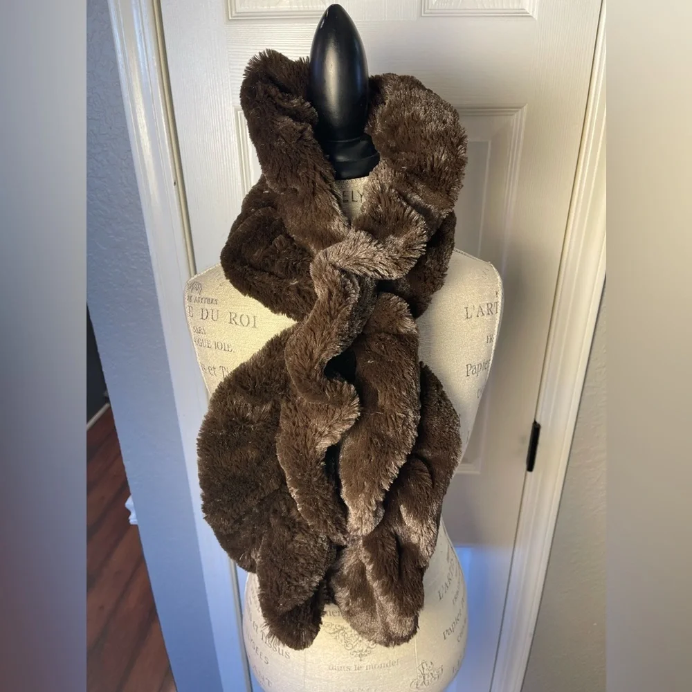 Adrienne Landau Brown Faux Fur Scarf